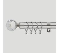 Home Treats Metal Curtain Pole Set Extendable 40Cm To 218Cm Satin Nickel Curtail Rail 25mm Crystal