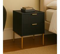 Home Treats Ridged Bedside Table Set Of 2 Black Wooden 2 Drawer Side Table Gold Handles 63 X 50 X 40 Cm