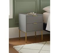 Home Treats Ridged Bedside Table Set Of 2 Taupe Wooden 2 Drawer Side Table Gold Handles 63 X 50 X 40 Cm