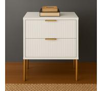 Home Treats Ridged Bedside Table Set Of 2 White Wooden 2 Drawer Side Table Gold Handles 63 X 50 X 40 Cm