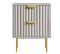 Home Treats Ridged Bedside Table Taupe Wooden 2 Drawer Side Table Gold Handles 63 X 50 X 40 Cm