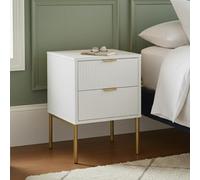 Home Treats Ridged Bedside Table White Wooden 2 Drawer Side Table Gold Handles 63 X 50 X 40 Cm