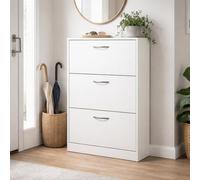 Home Treats White Wooden 3 Drawer Shoe Rack Pull Down Storage Cabinet, Upto 18 pairs