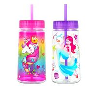 Home Tune 28oz Water Drinking Bottle - BPA Free, Wide Mouth, Travel Beverage Cup with Straw Lid, Lightweight, Water Bottle with Cute Foil Print Design For Girls & Boys - Unicorn & Mermaid 2 Pack