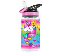 Home Tune Cute Water Bottle for Girls Boys, Unique Design, Leak Proof, Straw Lid, Easy Clean, BPA Free, 450ml - Unicorn