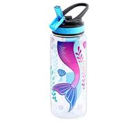 Home Tune Cute Water Bottle for School Girls Boys, BPA Free Tritan, Leak Proof Flip Straw, Easy Clean, Carry Handle, 680ml - Mermaid