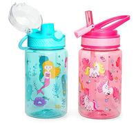 Home Tune Kids Water Drinking Bottle (470ml)- Tritan BPA Free, Auto Flip Chug Lid, Sip Straw Lid, Lightweight, Leak-Proof Water Bottle Cute Design For Girls & Boys - 2 Pack Mermaid & Unicorn