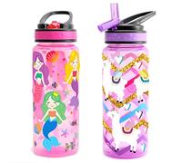Home Tune Kids Water Drinking Bottle (680ml) - BPA Free, Flip Straw Lid Cap, Lightweight, Carry Handle, Leak-Proof Water Bottle with Cute Design For Girls & Boys - 2 Pack Mermaid & Llama