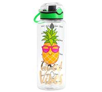 Home Tune Water Drinking Bottle (950ml) - Tritan BPA Free, Wide Mouth, Push-Button Flip Lid, Easy Open, Lightweight, Leak-Proof Water Bottle with Foil Print Design For Girls & Boys - Pineapple