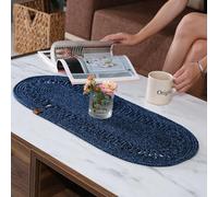 Home Turko Modern Rustic Jute Woven Table Runner, Oval, Blue, 11.8 x 35.5 inches
