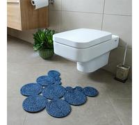 Home Turko Washable Double-Sided Jute Woven Toilet Mat - Super Absorbent Non-Slip Rug, Machine Washable Bathroom Runner (Blue)