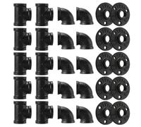Home TZH 1/2" Black Pipe Fitting, 30 Pack Floor Flange/Elbow/Tee Combo for Industrial vintage style, Flanges/Elbow/Tee with Threaded Hole for DIY Project/Furniture/Shelving(30, Black 1/2")