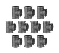 Home TZH 1" Pipe Fitting Tee, 10 Pack DN25 Threaded Gray Cast Malleable Iron Tee for Steampunk Vintage Shelf Bracket DIY Plumbing Pipe Decor Furniture (10, 1")