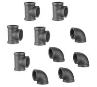Home TZH 1" Thereaded Tee & Elbow, 10 Pack Industrial Cast Malleable Iron Pipe Elbow/Tee for Steampunk Vintage DIY Pipe Decor Project/Furniture/Shelving Decoration (10, 1 Inch)