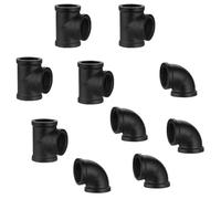 Home TZH 3/4" Black Pipe Fitting Tee & Elbow, 10 Pack Cast Iron Threaded Pipe Elbow/Tee for Steampunk Vintage DIY Pipe Decor Project/Furniture/Shelving Decoration (10, 3/4" Black(5 Elbows, 5 Tees))