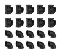 Home TZH 3/4" Black Pipe Fitting Tee & Elbow, 20 Pack Cast Iron Pipe Elbow/Tee for Steampunk Vintage DIY Pipe Decor Project/Furniture/Shelving Decoration(20, 3/4" Black Painted(10 Elbows, 10 Tees))