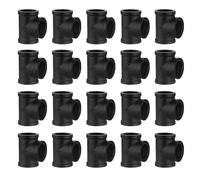 Home TZH 3/4" Black Tee, 20 Pack DN20 Internal Threaded Cast Malleable Iron Tee for Steampunk Vintage Shelf Bracket DIY Plumbing Pipe Decor Furniture (20, Black 3/4 Inch)