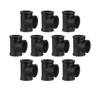 Home TZH 3/4" Black Tee, DN20 Internal Threaded Cast Malleable Iron for Steampunk Vintage Shelf Bracket DIY Plumbing Pipe Decor Furniture (10, 3/4 Inch Black)