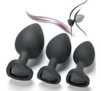 Home Use 3-Size Glute Exercise Accessories, With Smooth Surface And Heart-Shaped Charm On The Tail Gifts For Couples- Q (Black)