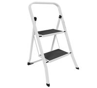 Home Vida 2 Step Ladder - Heavy Duty Steel Folding Ladder with Slip-Resistant and Wide Steps, Folding Mechanism, 150kg Max Load, Home/Kitchen/DIY/Garden Use, White