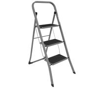 Home Vida 3 Step Ladder - Heavy Duty Steel Folding Ladder with Slip-Resistant and Wide Steps, Folding Mechanism, 150kg Max Load, Home/Kitchen/DIY/Garden Use, Grey