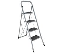 Home Vida 4 Step Ladder - Heavy Duty Steel Folding Ladder with Slip-Resistant and Wide Steps, Folding Mechanism, 150kg Max Load, Home/Kitchen/DIY/Garden Use, Grey
