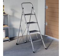 Home Vida 4 Step Ladder - Heavy Duty Steel Folding Ladder with Slip-Resistant and Wide Steps, Folding Mechanism, 150kg Max Load, Home/Kitchen/DIY/Garden Use, Grey