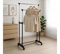 Home Vida Double Garment Rack Adjustable Clothes Rail, Silver