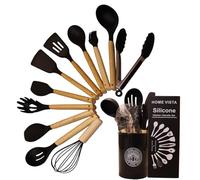 Home Vista 12 Pcs Silicone Cooking Utensils Set with Holder - Heat Resistant, BPA-Free Tools for Non-Stick Cookware - Ideal for Homes, Daily Cooking & Gifting - Black Kitchen Set