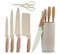 Home Vista 6-Piece Knife Set/Comes with Freestanding Storage Block/Sharp Stainless Steel Kitchen Knives/Scissors/Non-Stick Ideal for Chopping, Slicing & Everyday Cooking (Cream)