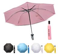 Home Vista Pink Umbrella, Slim Bottle Packing Windproof Travel Umbrella - Compact Automatic Folding Umbrellas for Rain, 8 Ribs Wind Resistant Small Portable Handbag Umbrellas for Single Hand Use