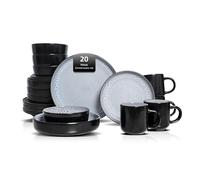 Home VSS, Euro-Nordic Stoneware 20pc Dinnerware Set, Reactive Glaze Bubble Frost