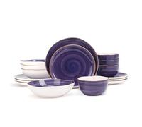 Home VSS Highland 16-Piece Dinnerware Set Service for 4, Organic Shape Stoneware Plates and Bowls Set, Scratch Resistant, Microwave and Dishwasher Safe, Speckled Effect Handcrafted, Swirl Purple