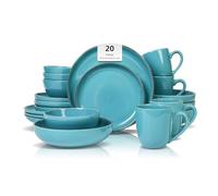 Home VSS, Nordic Raising Rim Shape 20pc Stoneware Dinnerware Set, Shiny Turquoise Glaze with Speckle Effect
