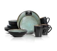 Home VSS, Stoneware Dinner Set Reactive Glaze (16pc Set, Java Green)