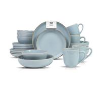 Home VSS, Stoneware Euro-Nordic 20pc Dinnerware Set, Shiny Blue with Speckle Effect