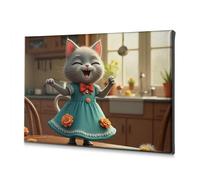 Home Wall Decor A Cheerful Cat In A Floral Dress Dances Joyfully. Canvas Decorative Picture Home Wall Decor Picture Hanging Kit(40x60cm)