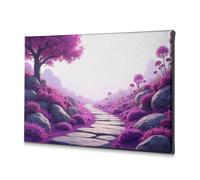 Home Wall Decor A Serene Path Surrounded By Vibrant Purple Flowers Leads To A Distant Mountain Range. Canvas Decorative Picture Christian Easter Decor Bathroom Decorations(20x30cm)
