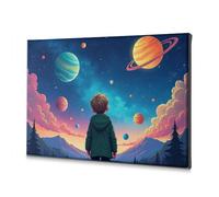 Home Wall Decor Child Gazing At Colorful Planets In The Sky Canvas Decorative Picture Wall Art Bathroom Decor Wall Art(40x60cm)