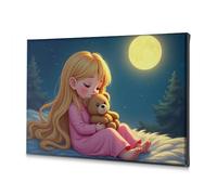 Home Wall Decor Girl With Teddy Bear Under The Moonlight Canvas Decorative Picture Dining Room Decor Home Decor Wall(20x30cm)