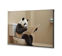 Home Wall Decor Panda Reading Newspaper On Toilet Canvas Decorative Picture Wall Art Bathroom Decor Wall Art(20x30cm)