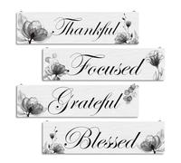Home Wall Decor Sets, Thankful Focused Grateful Blessed Sign, 4 Pieces Hanging Wall Plaques, Wall Art Decor, Inspirational Decor, Wall Decor for Bedroom Living Room Bathroom, Housewarming Gift