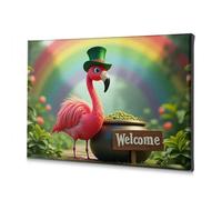 Home Wall Decor Welcome To The Rainbow Paradise With A Flamingo Hat Canvas Decorative Picture Dining Room Decor Home Decor Wall(30x40cm)