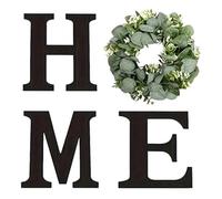 Home Wall Sign, With Artificial Eucalyptus Wreath, 19.5x18.5cm, Wooden Home Wreath, Wooden Letters Wall Decor, Rustic Farmhouse Style, For Living Room, Kitchen, Entryway, Housewarming