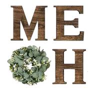 Home Wall Sign - Wood Letters,Rustic Decor with Artificial Eucalyptus Wreath for Living Room Kitchen Entryway Housewarming Wedding Holiday Party