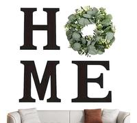 Home Wall Sign - Wooden Letters | Rustic Decor with Artificial Eucalyptus Wreath For Living Room Kitchen Entrance Housewarming Wedding Holiday Party Vintage Indoor Outdoor Decoration