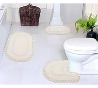 Home Weavers Hampton Crochet Bathmat Collection Absorbent Cotton Soft Reversible 3 PC Bath Rug Set Type - 1, Machine Washable, 17"x24", 20"x20", 21"x34", Ivory