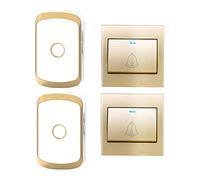 Home Wireless Doorbell, Ip44 Waterproof Battery-Operated Door Chime Kit,2 Push Button+2 Receivers,300M Range,36 Ringtones,4 Volume Level,Gold,White,White