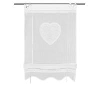 HOME WOHNIDEEN 91417 Corazon Roller Blind with Eyelets and Hooks Made of Batiste Embroidered and Lace with Bottom Cover White Dimensions (H x W) 130 x 45 cm