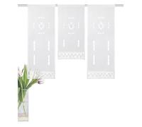 HOME WOHNIDEEN Alegra 55715 3-Piece Window Curtain in Linen Texture, Embroidered, 80 x 30 cm (H x W), White